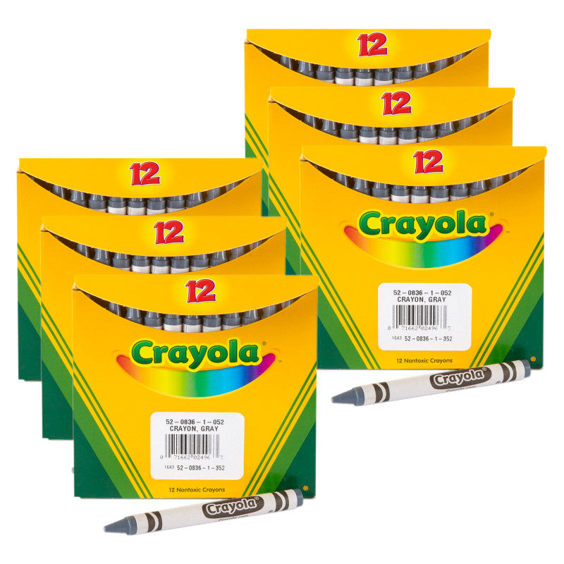 Bulk Crayons, Regular Size, Gray, 12 Per Pack, 6 Packs