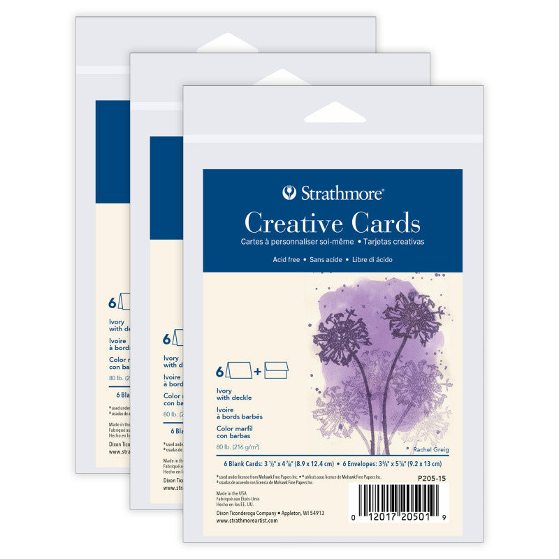 Creative Cards & Envelopes, Ivory with Deckle Edge, Anniversary Size, 3.5x4.875 inch, 6 Per Pack, 3 Packs