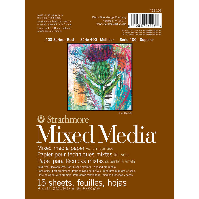 400 Series Mixed Media Pad, Glue Binding, 15 Sheet, 6x8 inch, 1 Count