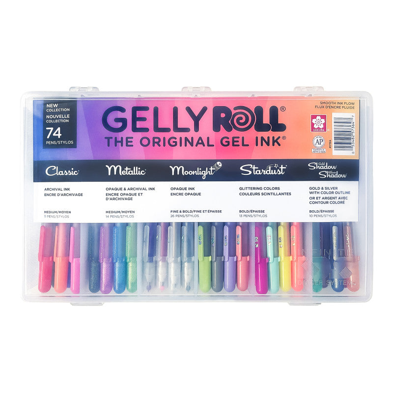 Gel Pens in Reusable Case, 74-Piece Set