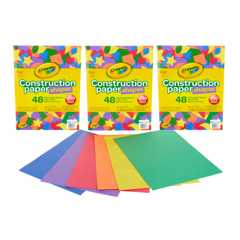 Construction Paper Shapes, 48 Perforated Sheets Per Pack, 3 Packs