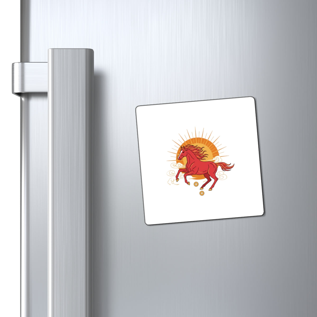 Galloping Horse Sunrise | Lunar New Year Fridge Magnet for Home Decor | Fire Horse 2026 Gift for Families & Teachers | Red Gold Art