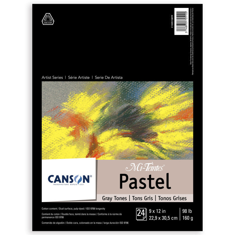 Artist Series Mi-Teintes Pastel Pad, Gray Tones, Foldover Binding, 24 Sheet, 9x12 inch, 1 Count