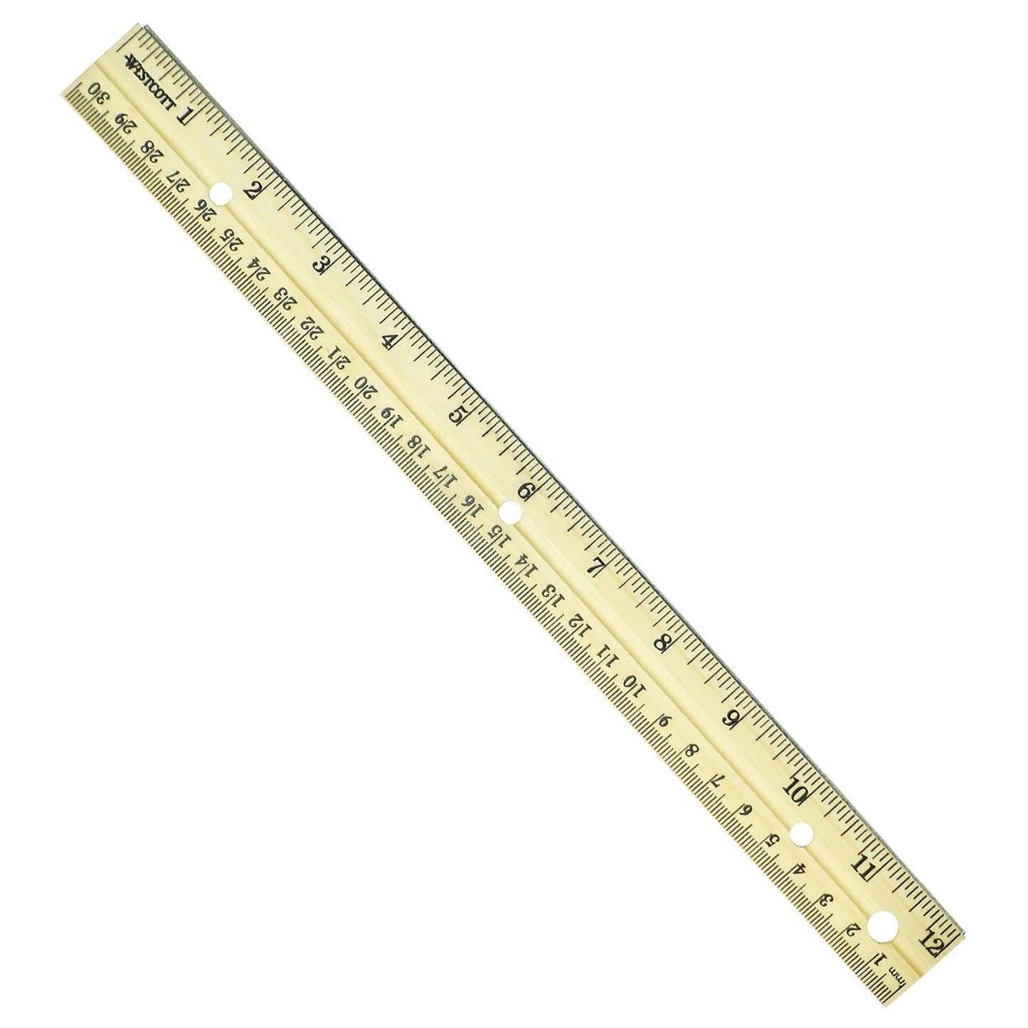 12" Hole Punched Wood Ruler English and Metric With Metal Edge, Pack of 36 - Loomini
