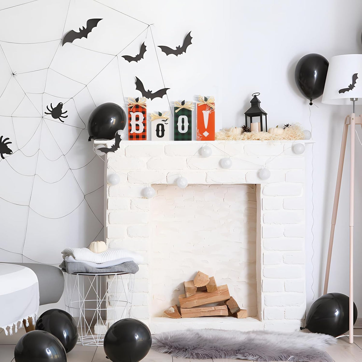 Halloween Decorations, Wooden Boo Sign Block Tabletop Decorations, for Home Farmhouse Indoor Party Fireplace Decor.