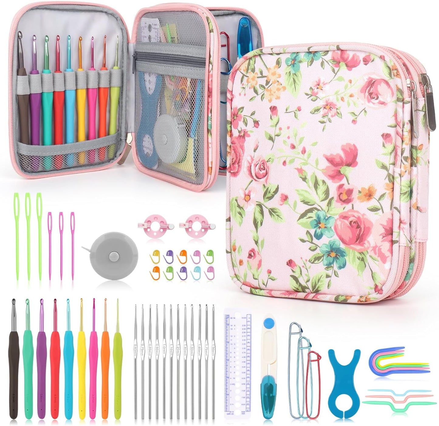 Crochet Hooks Kit with Case, 85-Piece, Ergonomic Crochet Needles Weave Yarn Kits DIY Hand Knitting Art Tools for Beginners and Experienced Crochet Lovers