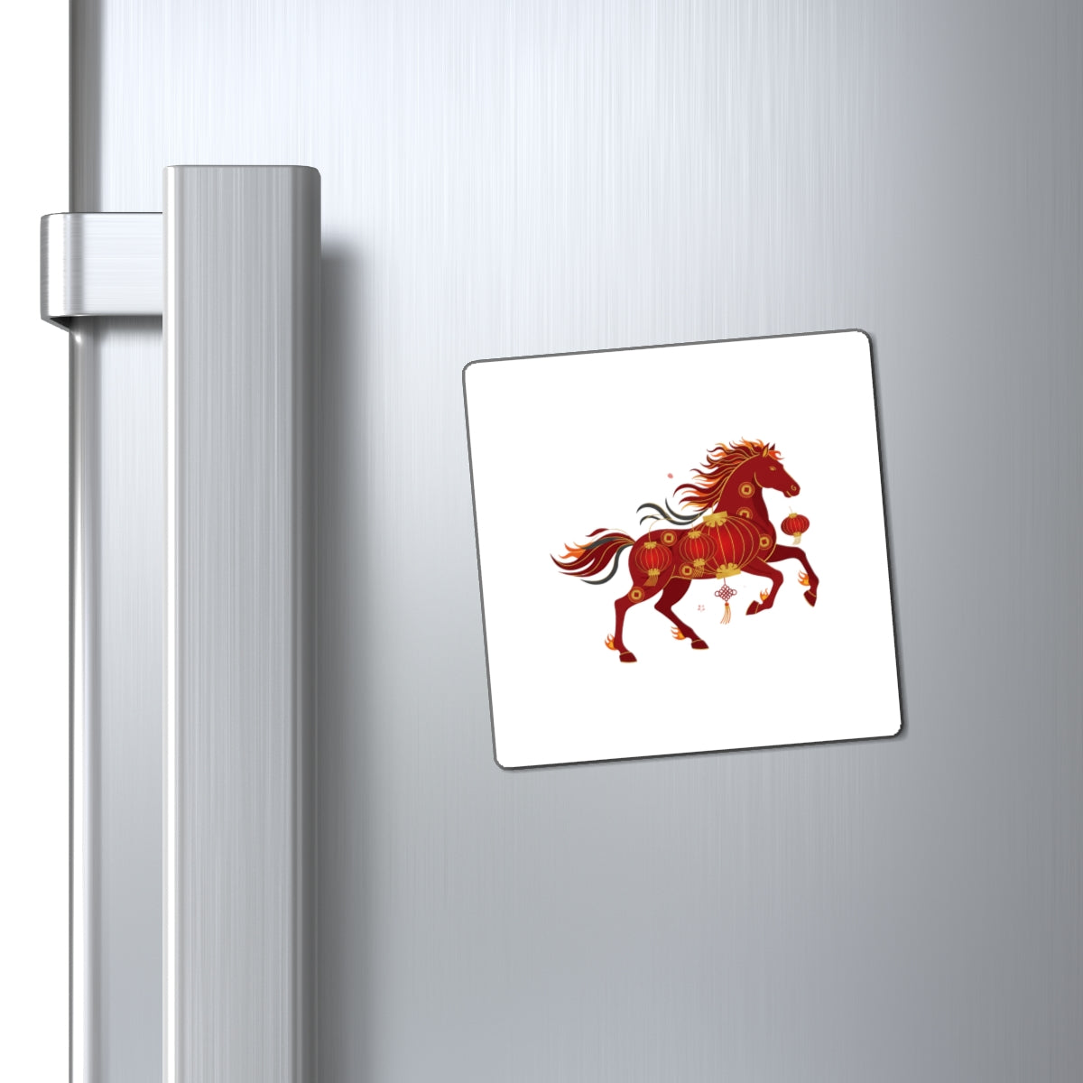 Red Lantern Cluster Horse | Fire Horse 2026 Sublimation Magnet Set | Lunar New Year Family Gift | Paper Cut Cherry Blossom