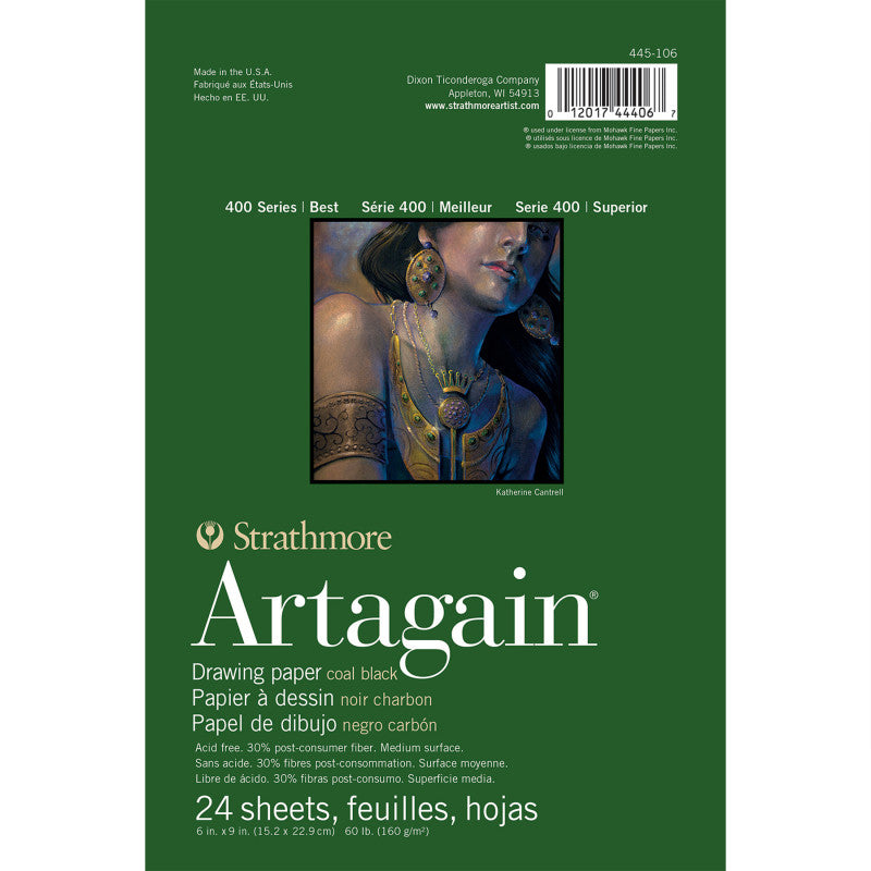 400 Series Artagain Pastel & Drawing Paper Pad, Coal Black, Glue Binding, 24 Sheet, 6x9 inch, 1 Count
