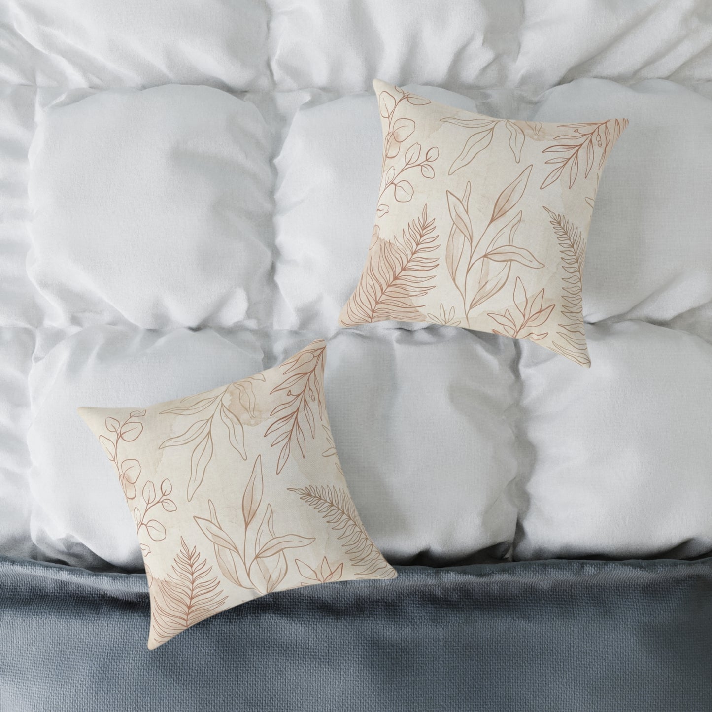 Botanical Neutral Square Pillow — Beige Watercolor Leaf Throw Cushion