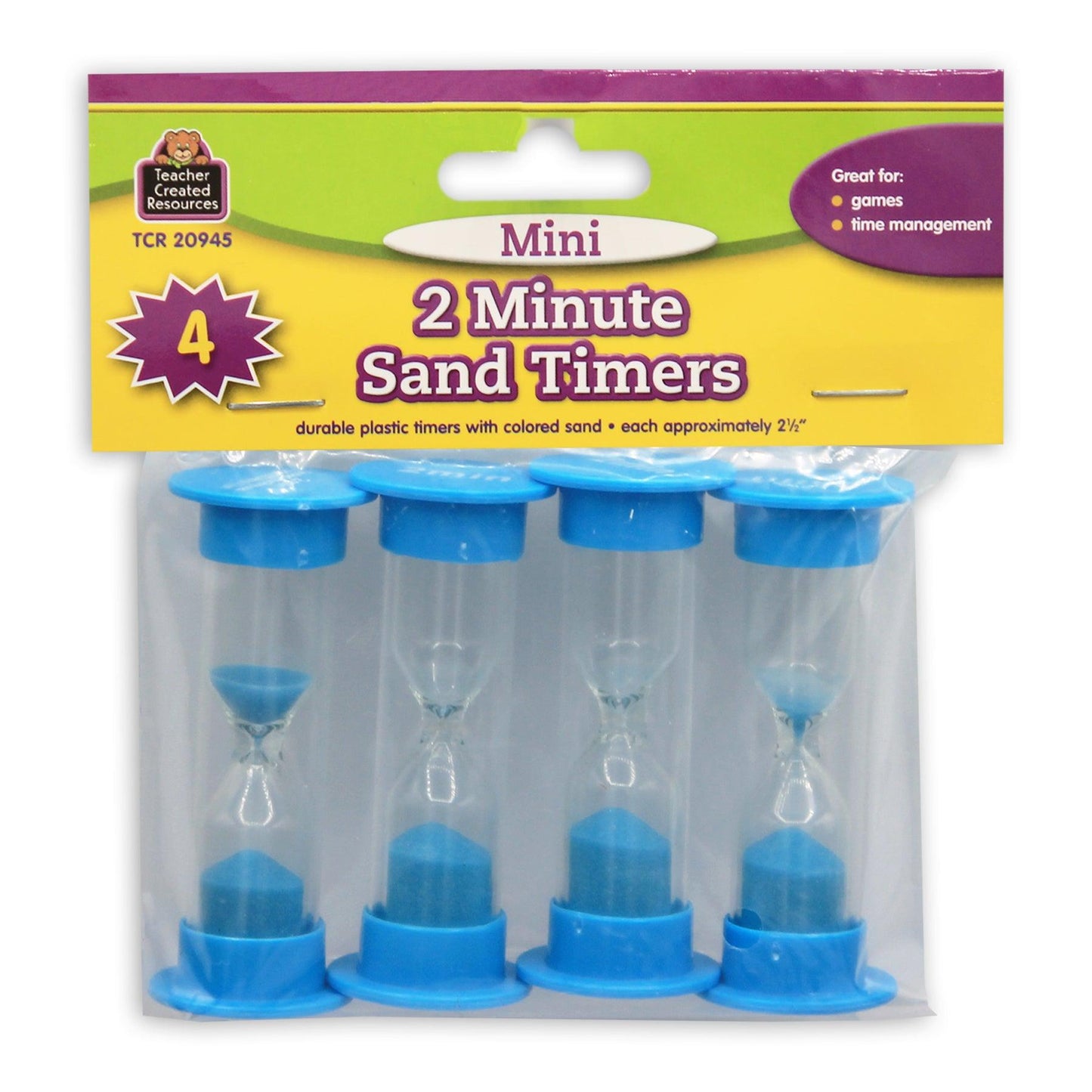 2 Minute Sand Timers, Mini, 4 Per Pack, 6 Packs - Loomini