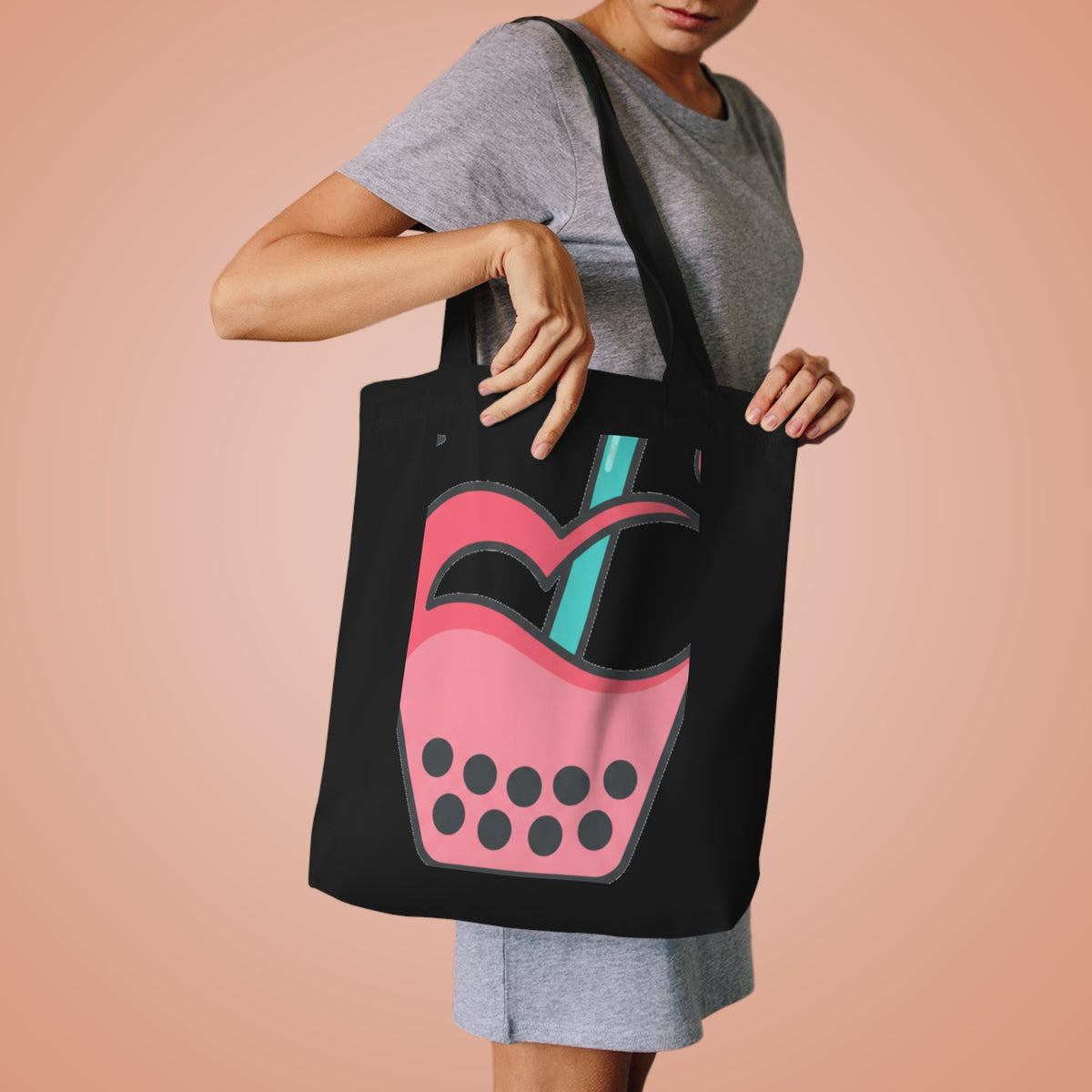 Boba Tea Heart Love | Cotton Tote Bag for Everyday Carry | Valentine & Galentine Gift for Friends | Y2K Aesthetic