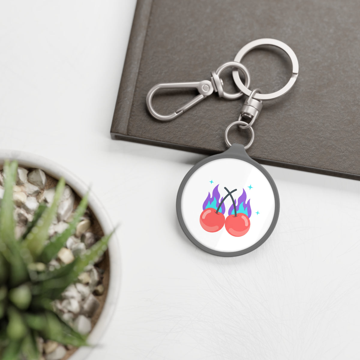 Cherry Pair Flames | Keyring Tag Charm for Bags & Keys | Valentine, Galentine & Couples Gift | Y2K Edgy-Cute Aesthetic