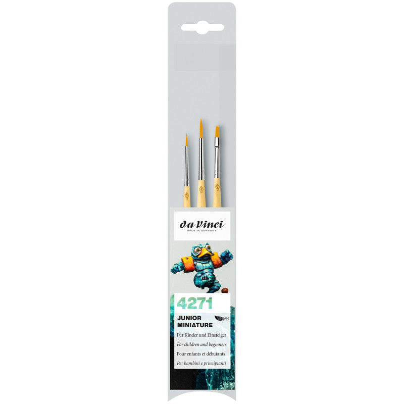JUNIOR Synthetics Miniature Brushes, Synthetic, Acrylic & Tempera, Assorted, 3 Brush Set