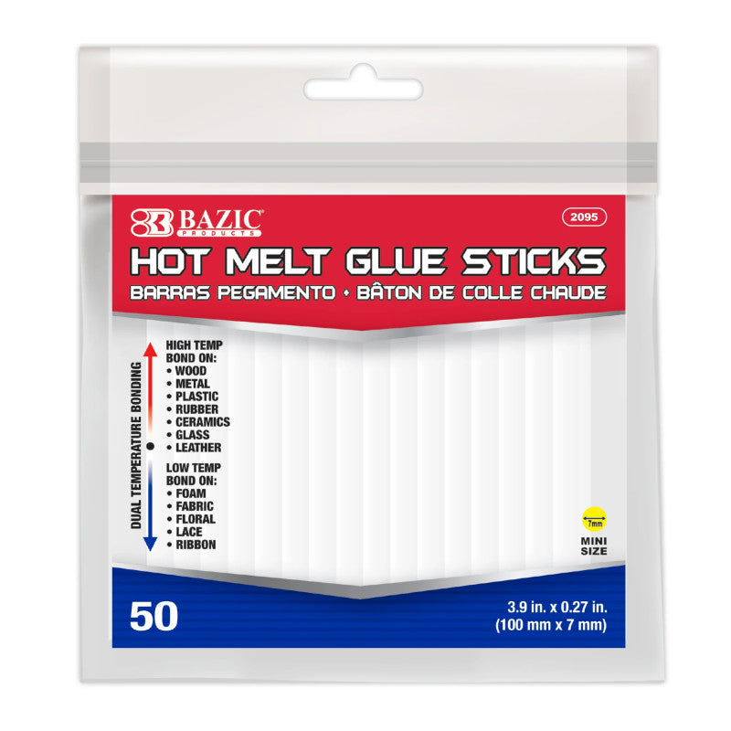 Mini Hot Melt Glue Sticks, Dual Temp, 3.9" x 0.27", Bag of 50
