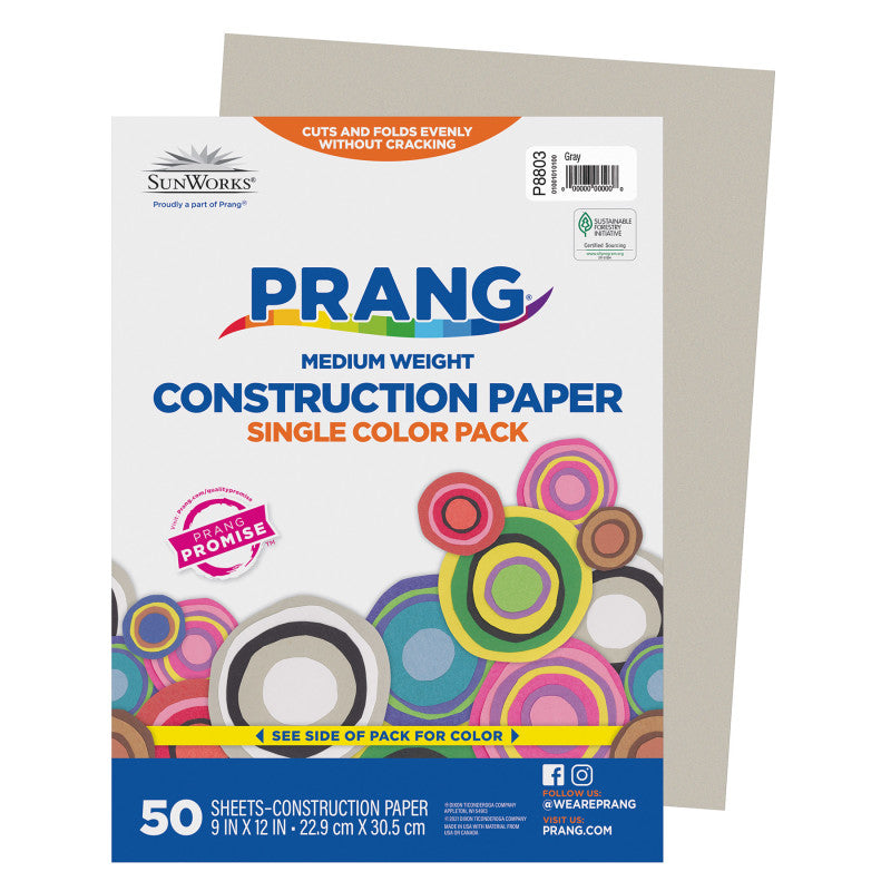 Construction Paper, Medium Weight, Gray, 9" x 12", 50 Sheets