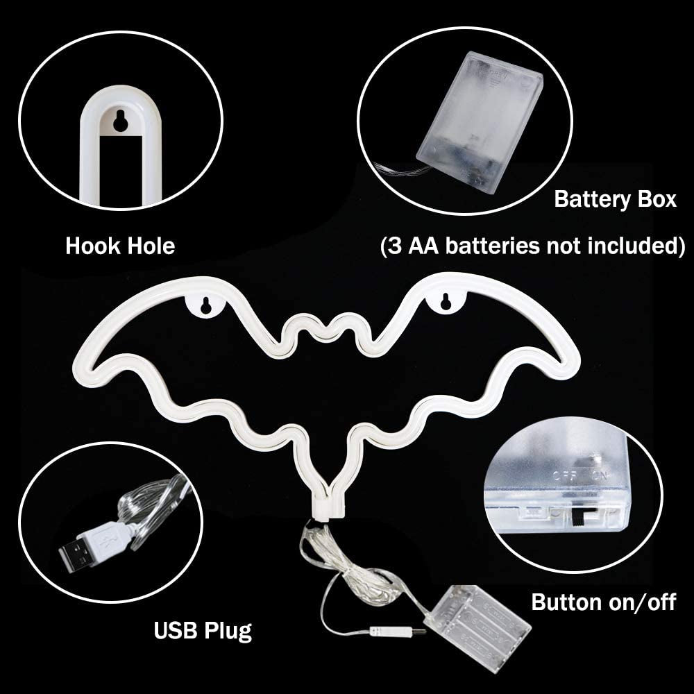LED Neon Bat Lights Halloween Decor, Bat Shape Neon Signs Goth Night Lights Battery Operated Desk Table Lamp for Bedroom, Bar, Wall, Coffin Decor-Bat(Pink)