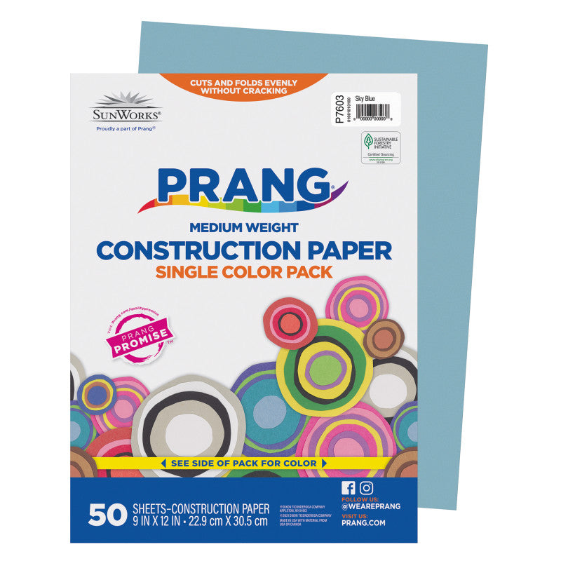 Construction Paper, Medium Weight, Sky Blue, 9" x 12", 50 Sheets