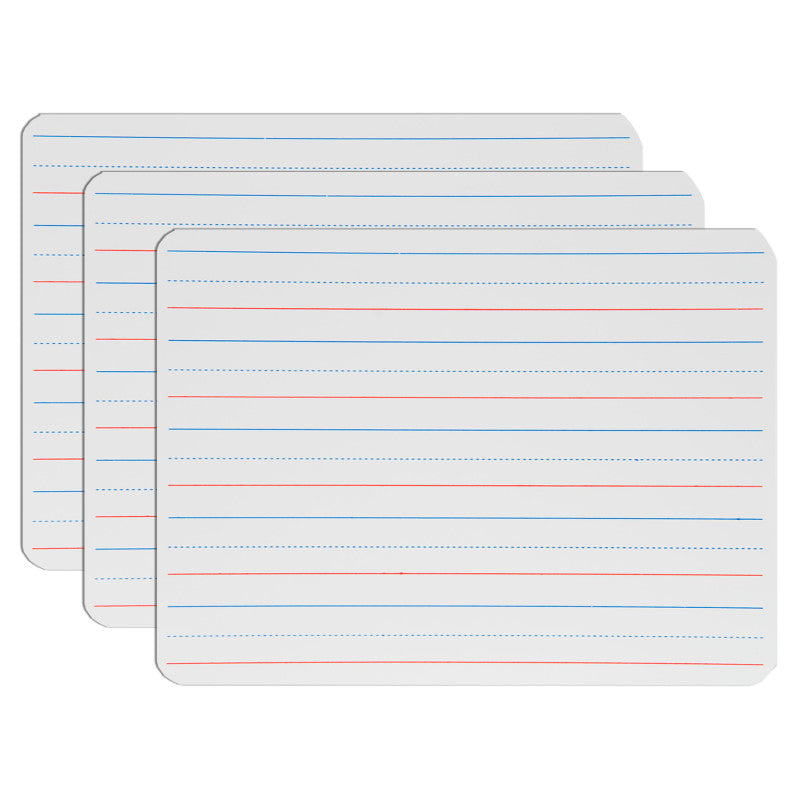 Two-Sided Magnetic Dry Erase Board, Red & Blue Ruled/Blank, 9" x 12", Pack of 3
