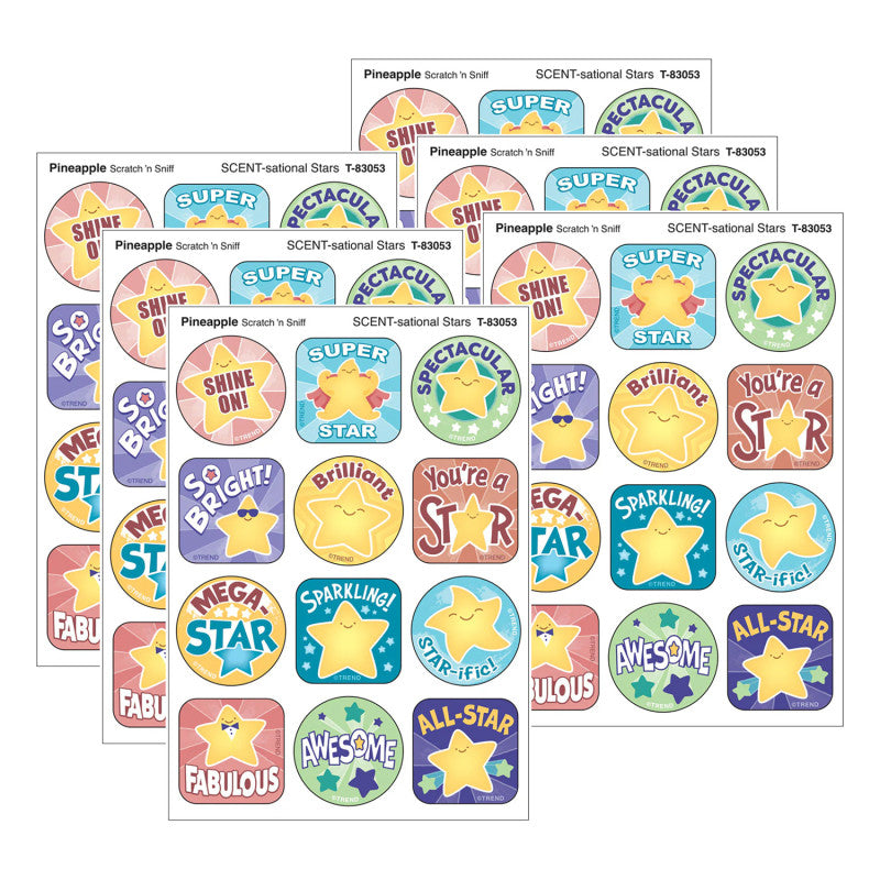 SCENT-sational Stars, Pineapple Scent Scratch 'n Sniff Stinky Stickers®, 48 Per Pack, 6 Packs