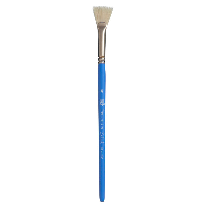 Select Artiste Bristle Fan Brush, Synthetic Bristles, Short Handle Mixed Media Paintbrush, Jewel Blue, Size 4, 1 Count