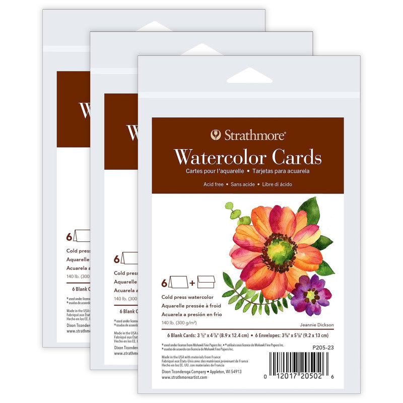 400 Series Watercolor Cards & Envelopes, Anniversary Size, 3.5x4.875 inch, 6 Per Pack, 3 Packs