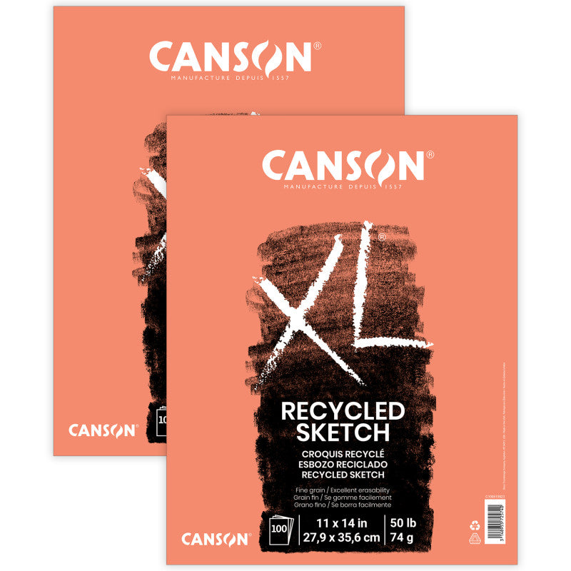 XL Series Sketch Pad, Recycled, Foldover Binding, 100 Sheet, 11x14 inch, Pack of 2