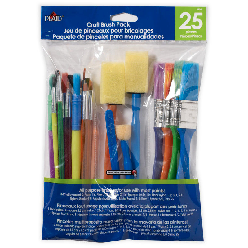 Craft Brush Pack, Assorted Shapes & Sizes, 25-Piece Set