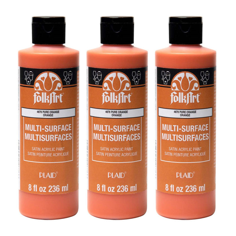 Acrylic Paint Multi-Surface Satin, 8oz., Pure Orange, Pack of 3