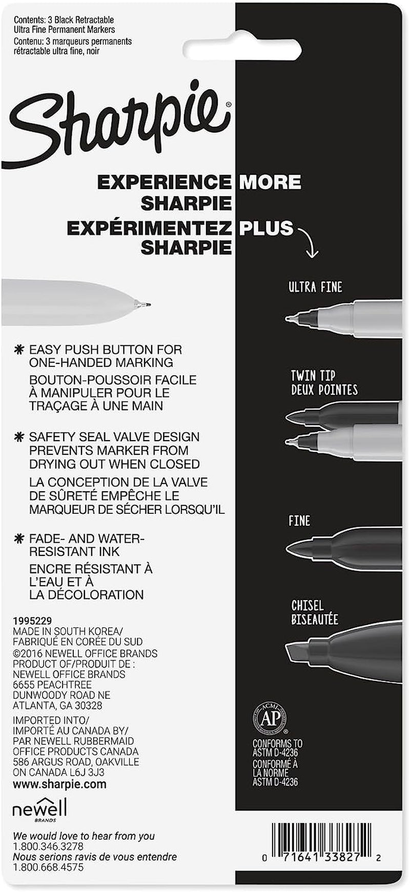 Retractable Permanent Markers, Ultra Fine Point, Black, 3 Count