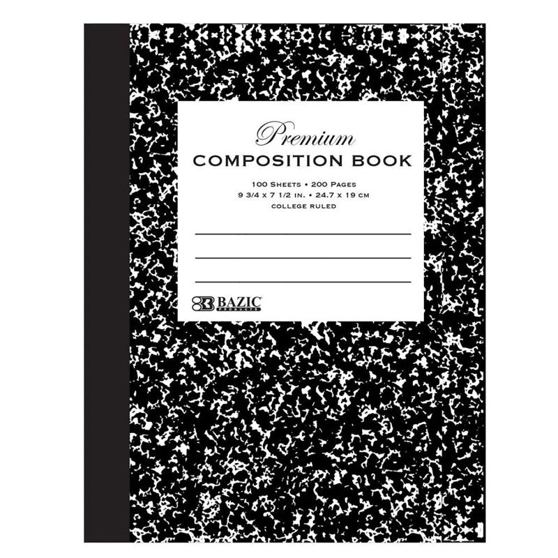 Premium Composition Book, College Ruled, Black Marble, 100 Sheets