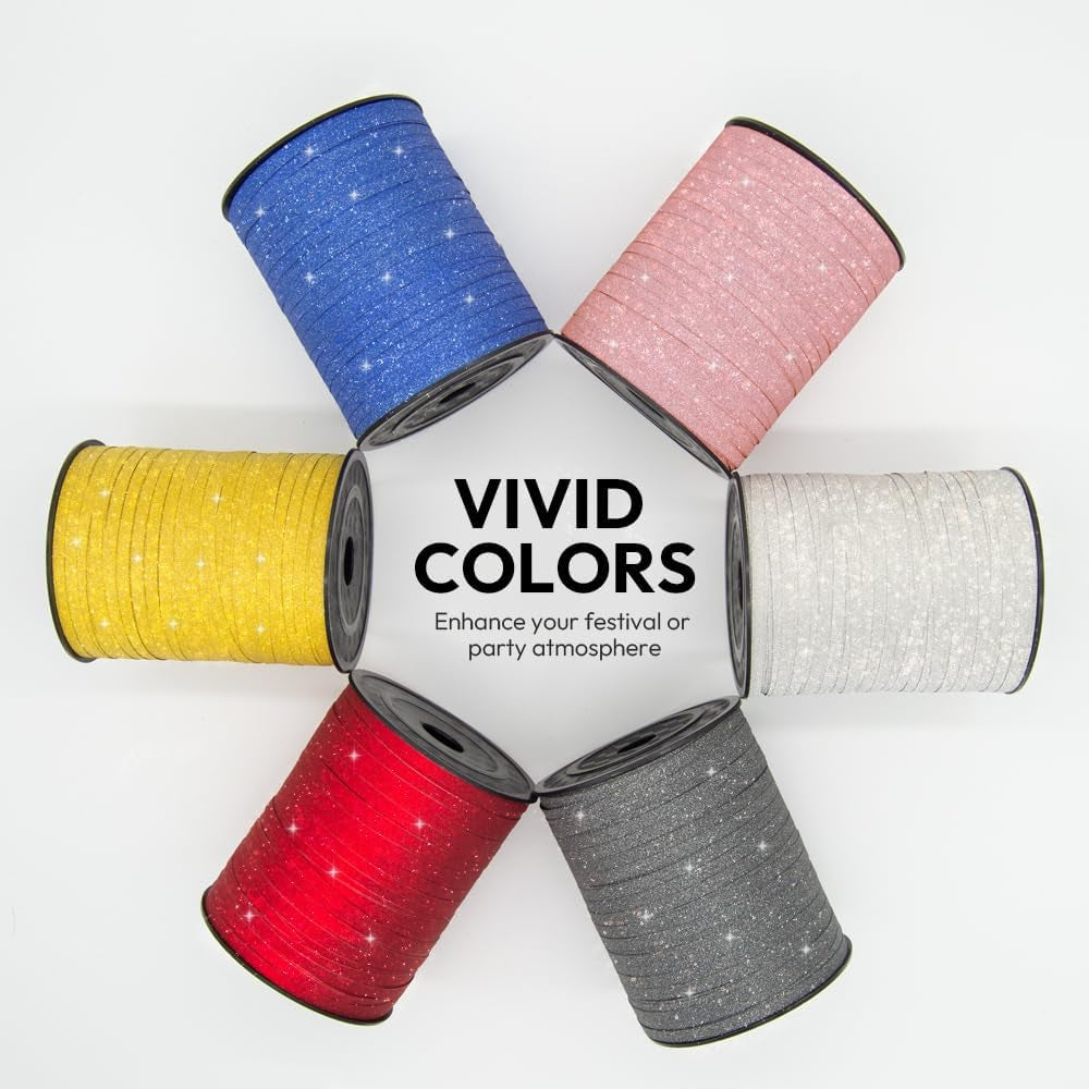 Red Glitter Curling Ribbon, 1/5" Wide X 500 Yards Christmas Curling Ribbons for Gift Wrapping, Party Decoration, Balloon String, Crafting, Balloon Ribbons for Florist Flower (1 Roll)