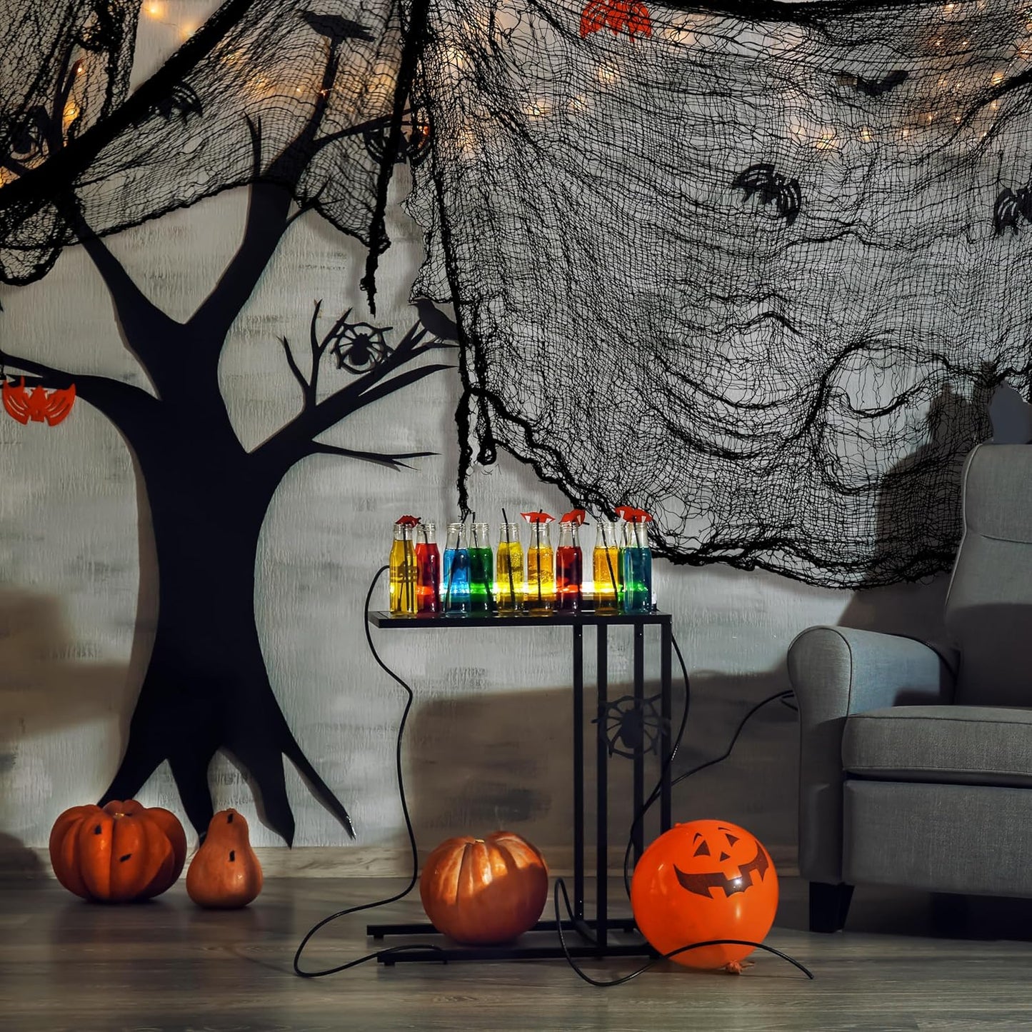 630 X 30Inch Halloween Creepy Cloth Large Size Spooky Halloween Supplies White Haunted Mansion Decor for Halloween Party Garden Patio Outdoor Home Dining Table Staircase Wall Decor Supplies
