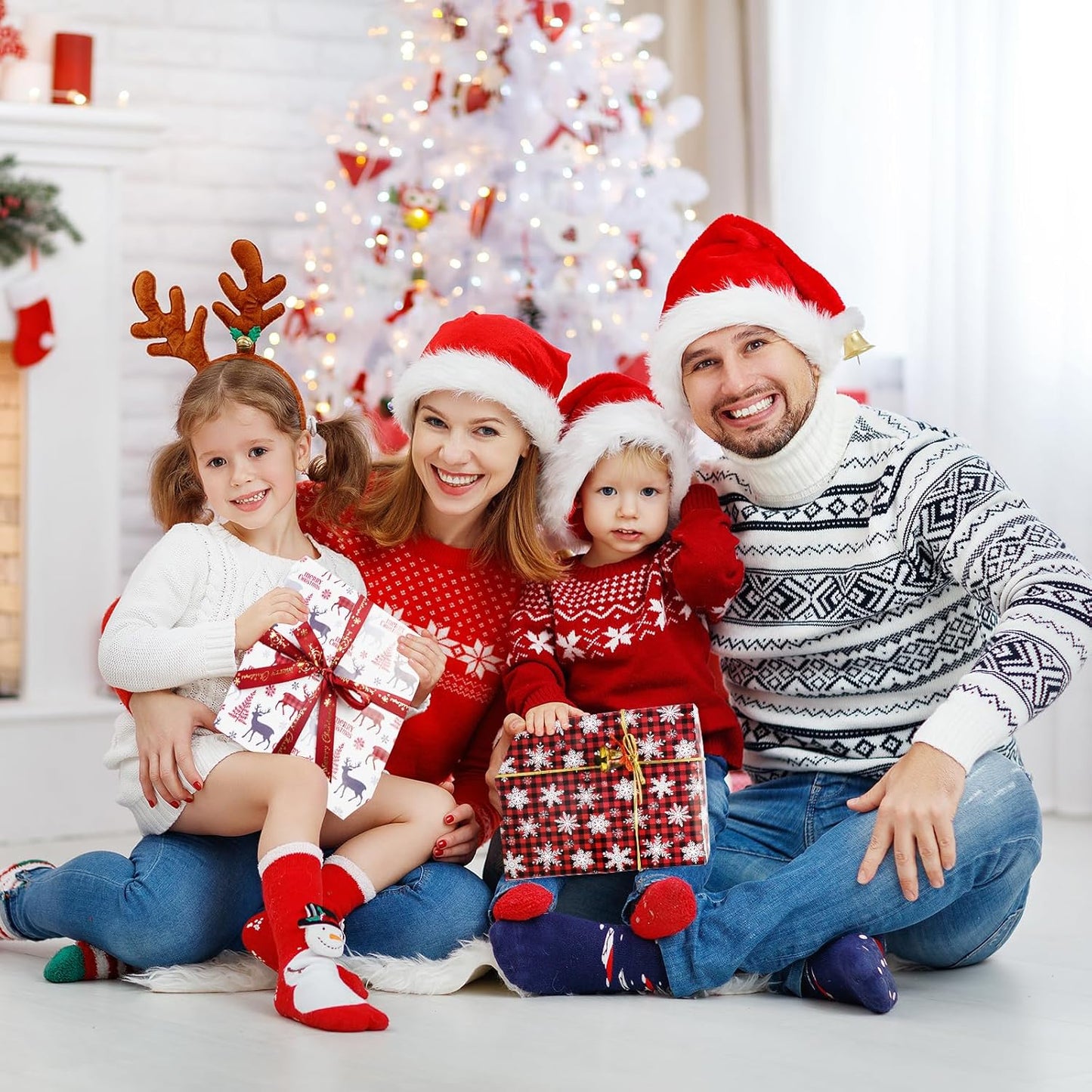 Christmas Wrapping Paper for Women Men Boys Girls,12Pcs Xmas Gift Wrapping Paper with Reindeer, Christmas Tree, Snowflakes, "Merry Christmas" Words, Candy Canes, Bells, Holiday Gift Wrap 20ร29 Inch