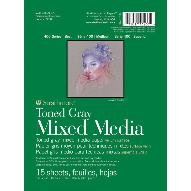 400 Series Mixed Media Pad, Toned Gray, Glue Binding, 15 Sheet, 6x8 inch, 1 Count