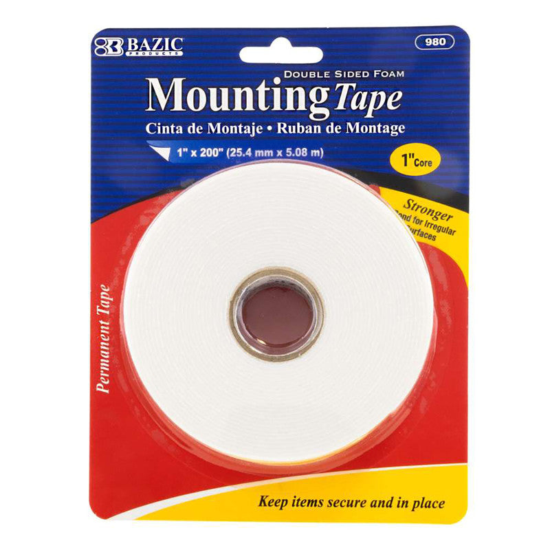 Double Sided Foam Mounting Tape, 1" x 200"