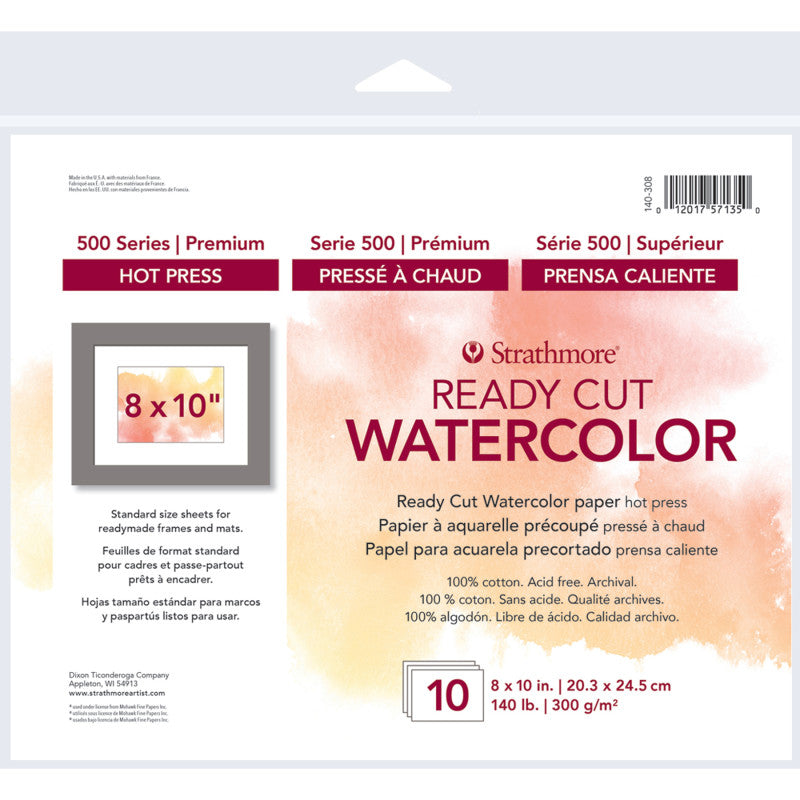 500 Series Ready Cut Watercolor Paper Pack, Hot Press, 8x10 inch, 10 Sheets
