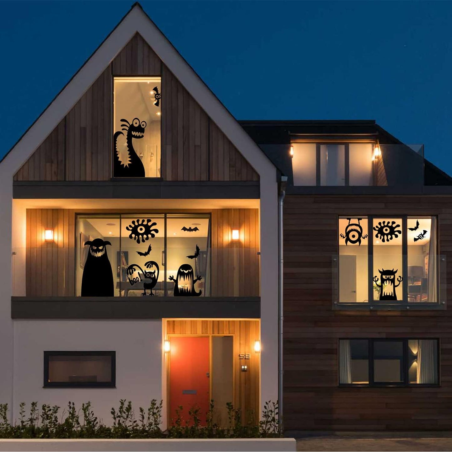 Halloween Large Window Decoration Clings,5 Monster Silhouette Window Stickers Decals for Halloween Indoor,Room and Kids Party Decor