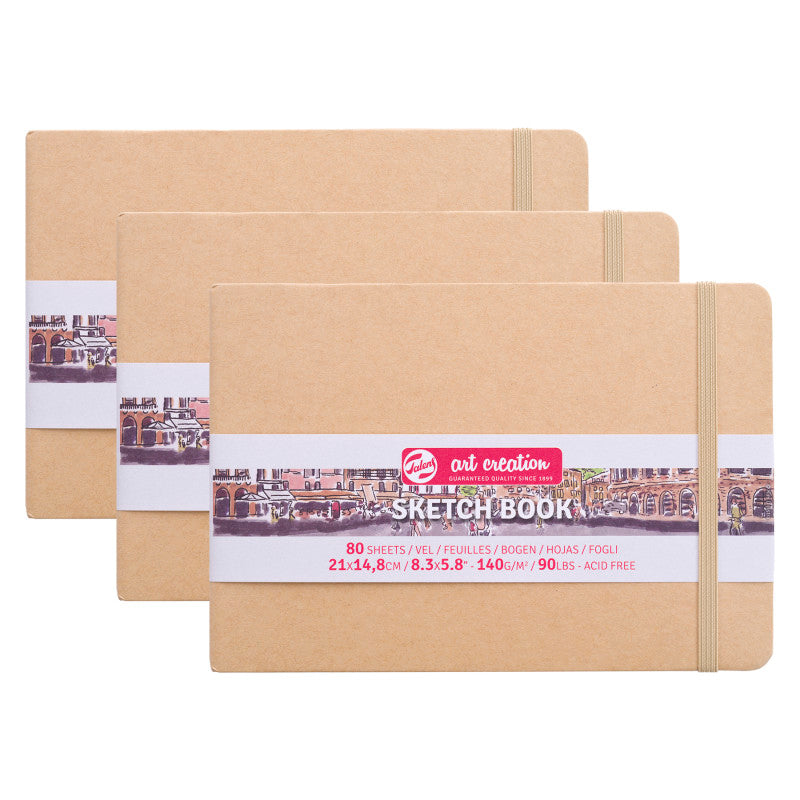 Sketchbook, 80 Sheets, 90lbs, Kraft Cover, 8.3" x 5.8" (A5), Pack of 3
