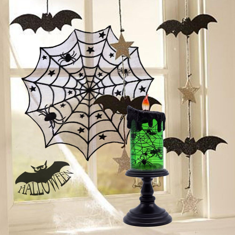 Halloween Snow Globe Candles Lighted Lamp, Battery Operated Spooky Spinning Water Glittering Tornado Candles Flameless Candles Table Centerpiece for Halloween Celebration Parties(Spider)