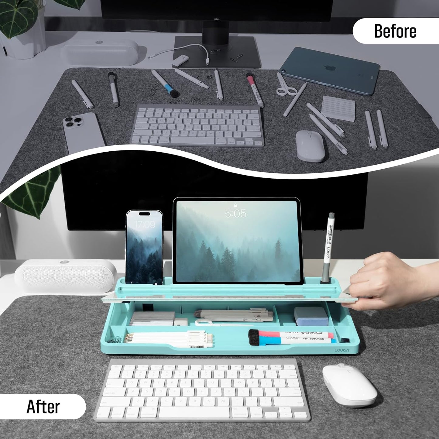 Glass Desktop Whiteboard, 15.3" X 5.6" Desktop Dry Erase Board with Dotted and Graduated Surface, Great for Design and Drawing, 3 Markers and 1 Dry Erase Eraser Included (Sky Blue)