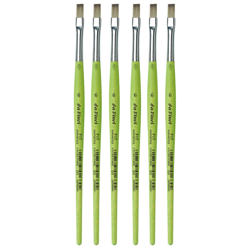 FIT Synthetics Student Brush, Synthetic, Acrylic & Tempera, Flat, Series 374, Size 6, Pack of 6