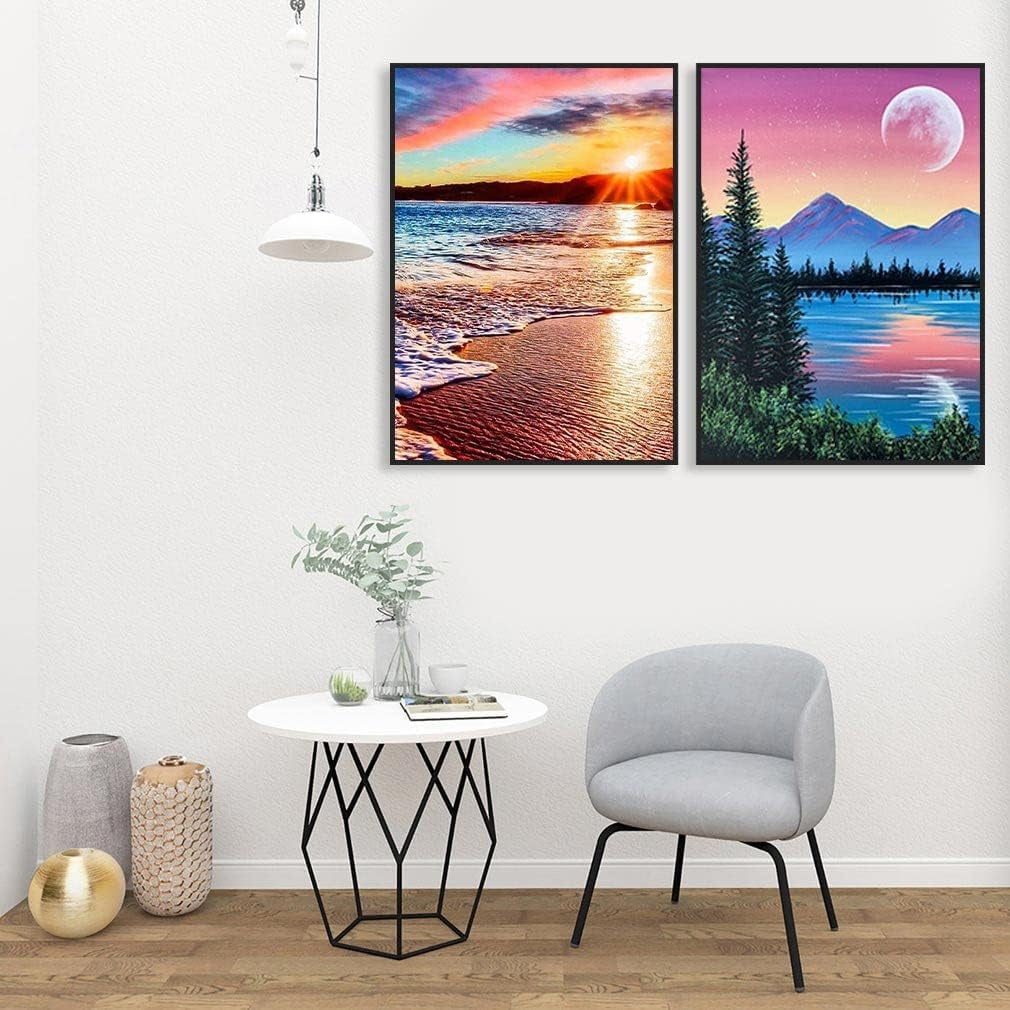 Paint by Numbers for Adults - DIY Adult Paint by Number Kits Pack on Canvas Sunset Beach Painting by Numbers for Beginners,Acrylic Paint Boat on Mountains Lake Crafts for Home Decor (11.8X15.8Inch)