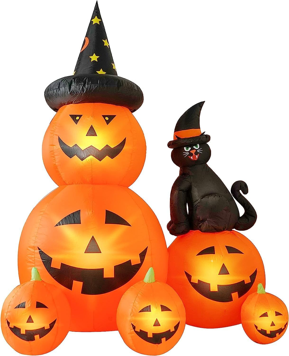 6 FT Halloween Inflatable Decorations Spooky Ghost Pumpkin Lighted and Witch'S Cat, Halloween Decorations Outdoor Inflatables Pumpkin Combo with Build-In LED Blow up Inflatables for Yard Garden