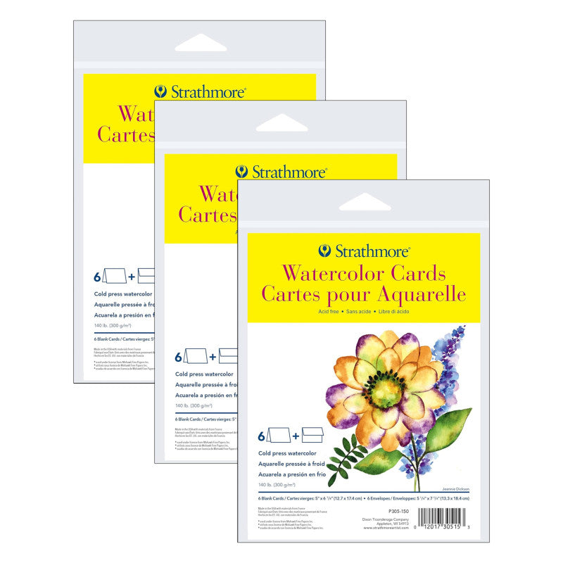300 Series Watercolor Cards & Envelopes, Full Size, 5x6.875 inch, 6 Per Pack, 3 Packs