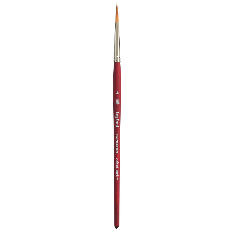 Velvetouch Long Round Brush, Synthetic Bristles, Short Handle Mixed Media Paintbrush, Scarlet, Size 4, 1 Count