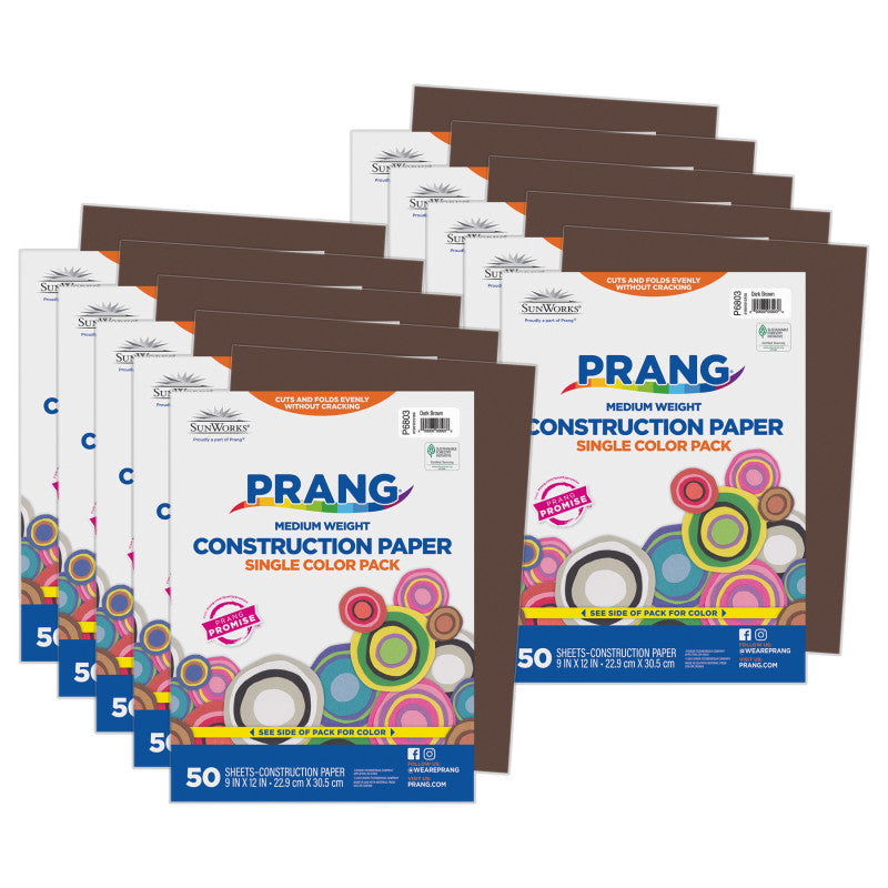 Construction Paper, Medium Weight, Dark Brown, 9" x 12", 50 Sheets Per Pack, 10 Packs