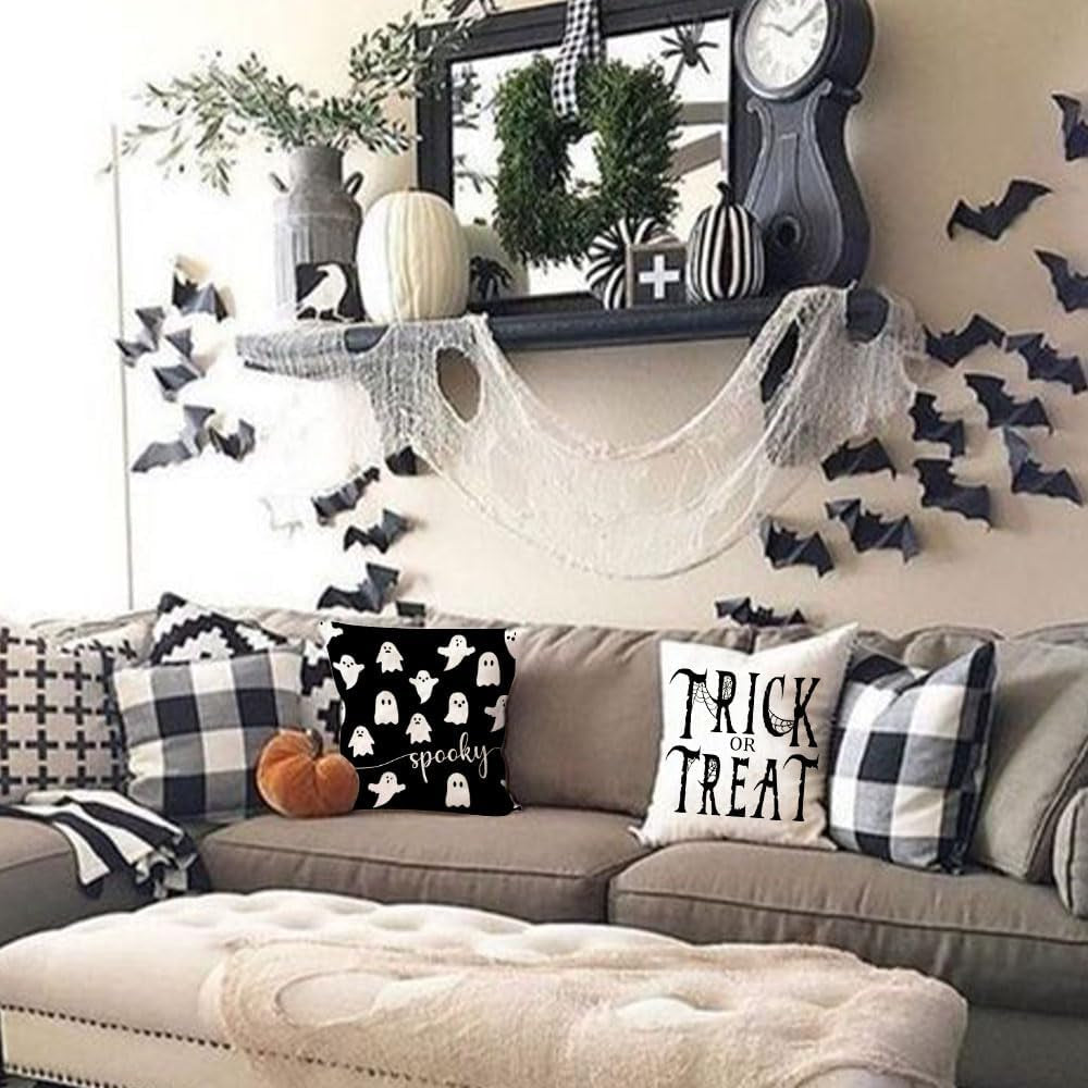 Halloween Pillow Cover 18X18 Set of 2 Ghost Halloween Lumbar Pillow Covers Decorations Outdoor Halloween Pillows Decorative for Halloween Home Decor for Sofa