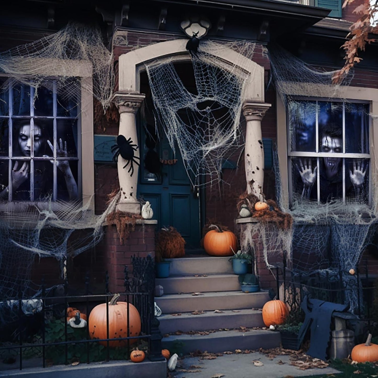 2 Pcs Scary Halloween Curtain Halloween Window Silhouette Decoration Blood Halloween Window Cover Horror Halloween Theme Window Poster for Indoor Outdoor Party Wall Door Decor(Gothic Horror)