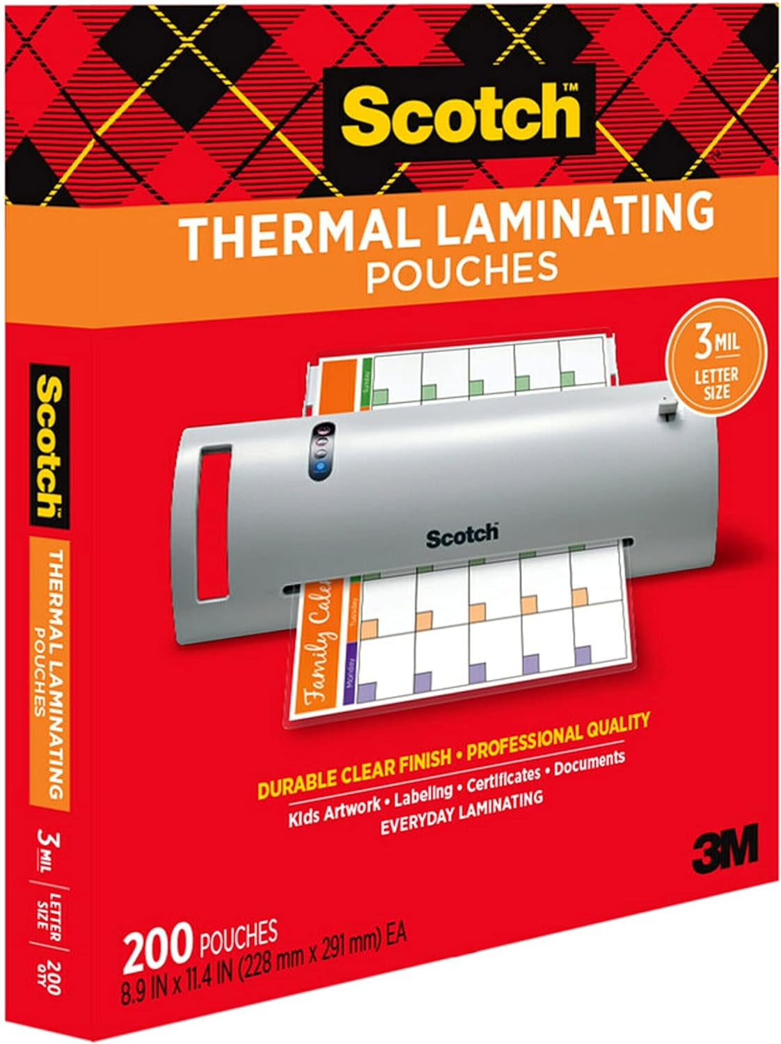 Thermal Laminating Pouches,200 Pack Laminating Sheets,3 Mil,8.9 X 11.4 Inches, Education Supplies & Craft Supplies, for Use with Thermal Laminators, Letter Size Sheets (TP3854-200)