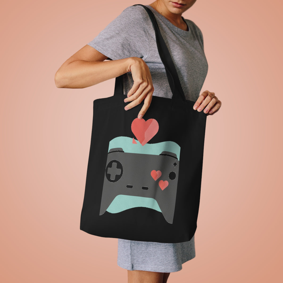 Pastel Game Controller Hearts | Cotton Tote Bag for Gamers | Valentine & Galentine Gift | Y2K Aesthetic Gen Z